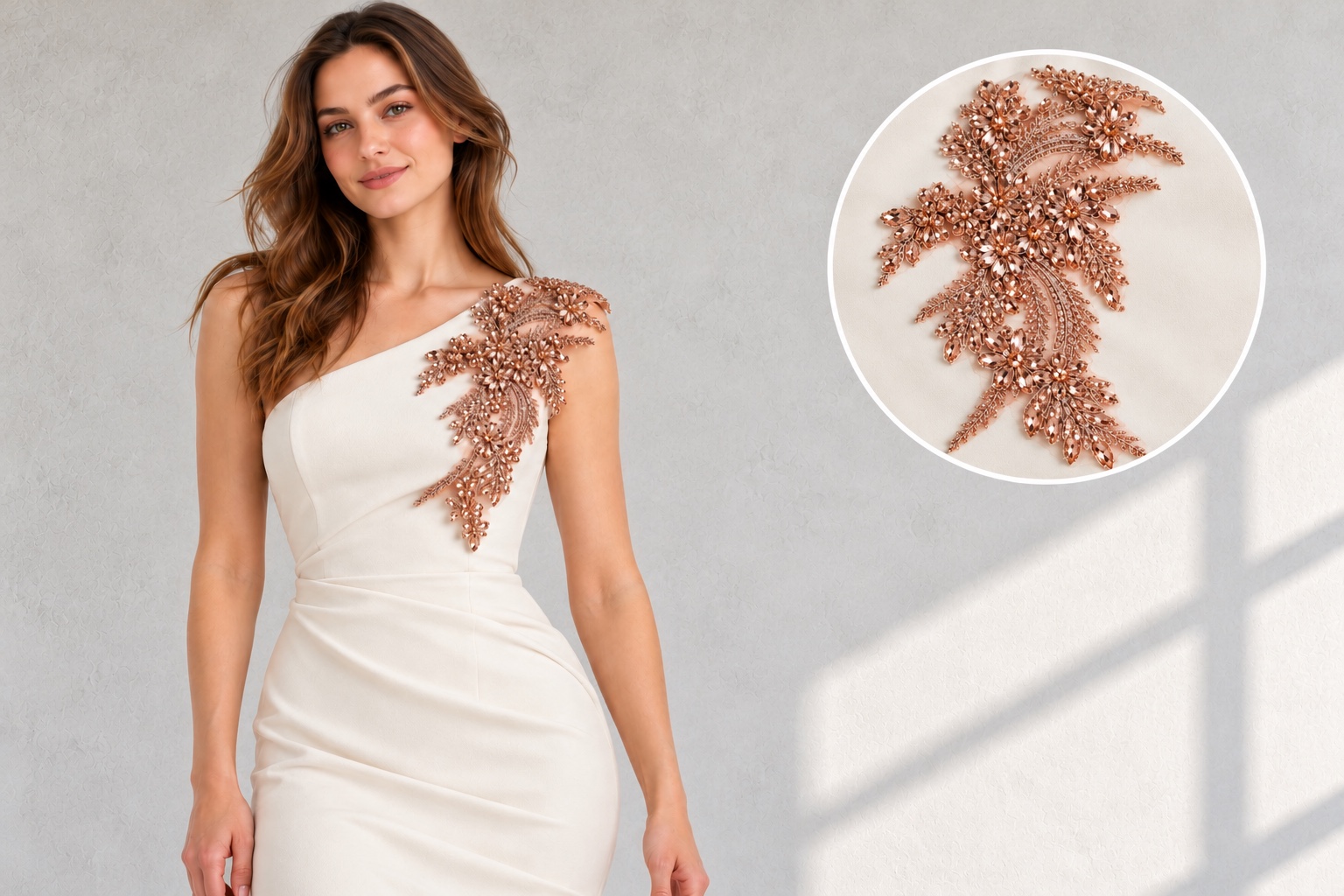 AF0249 Rhinestone Appliqués: AI-generated garment application concept with circular detail inset
